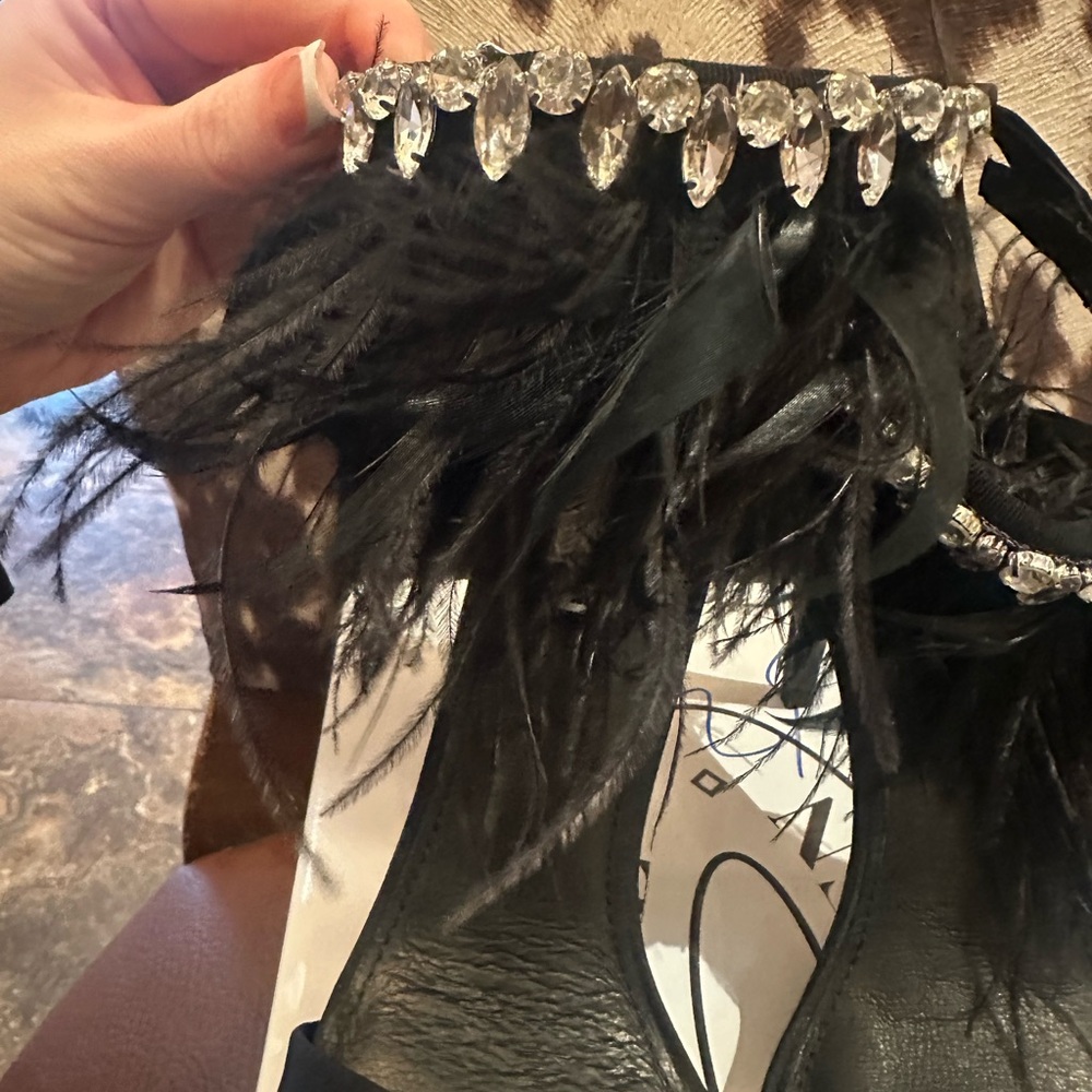 NEW Steve Madden Black Feathered Heels with Rhinestones - Picture 3 of 6